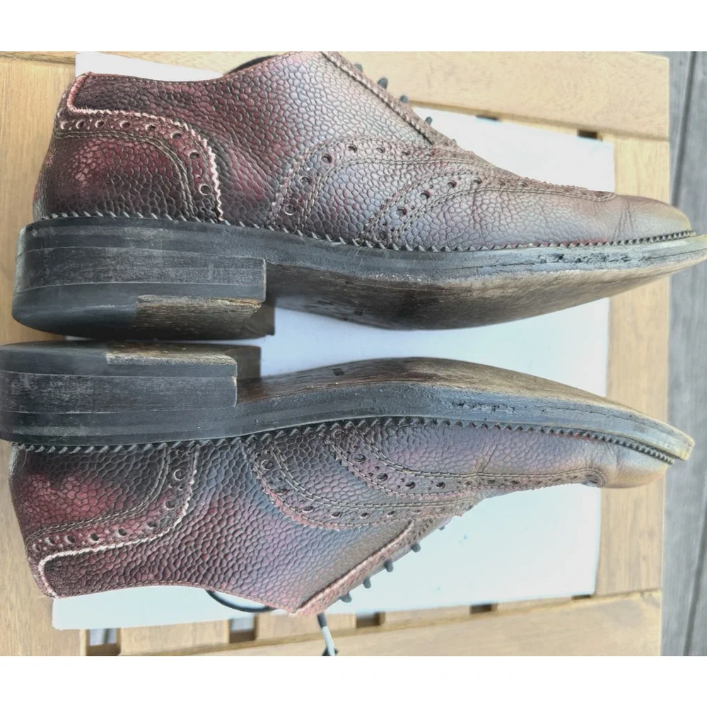 Bugatchi Italy Oxford Burgundy Leather Wingtip Almond Toe Lace Up Shoes Size 8